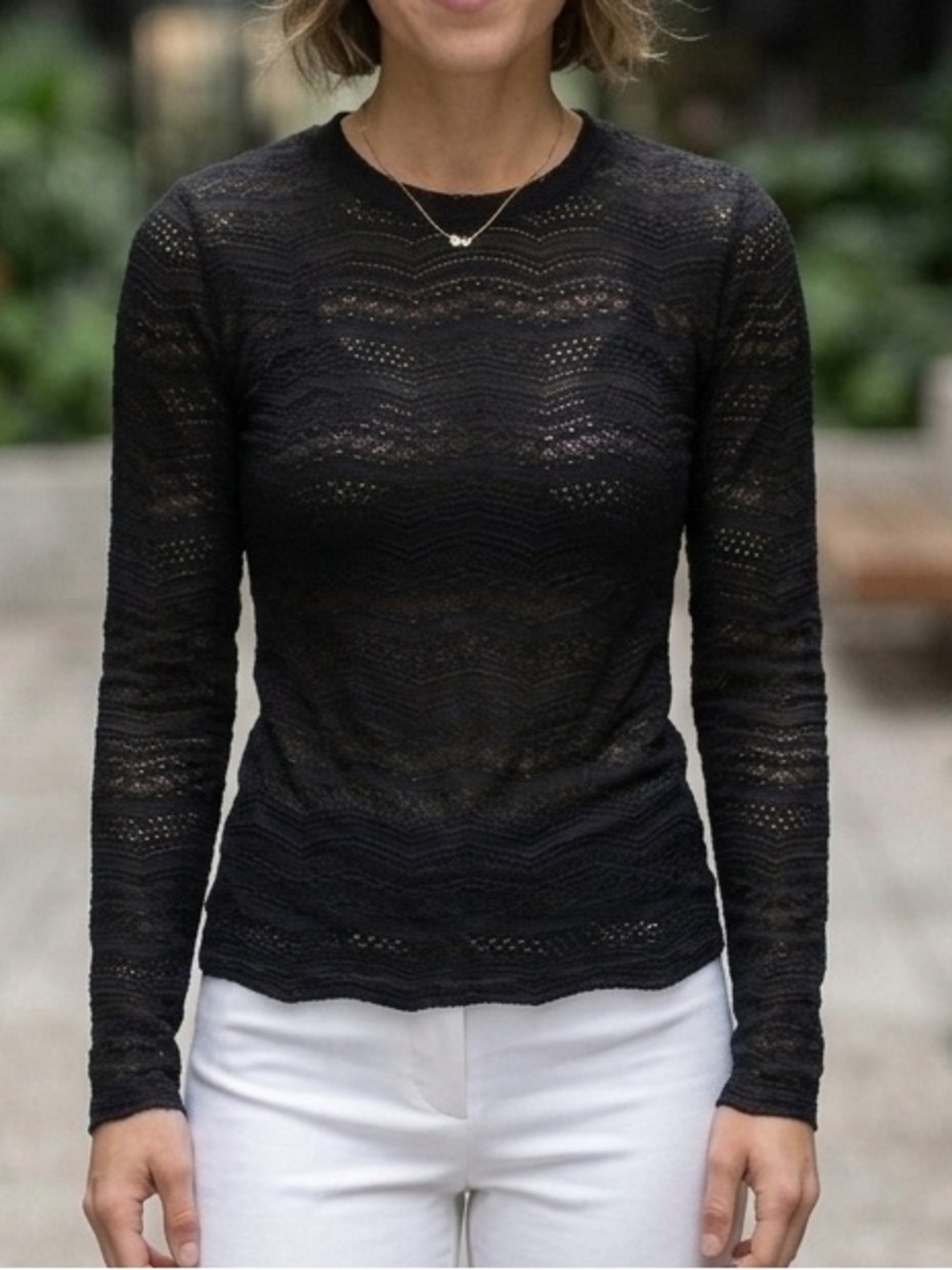 Catherine Malandrino Black Eyelet Wave Knit Long Sleeve Pullover Ladies XS 1139